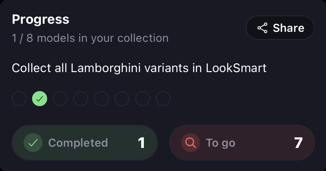 Model car collection goal tracking + wishlist
